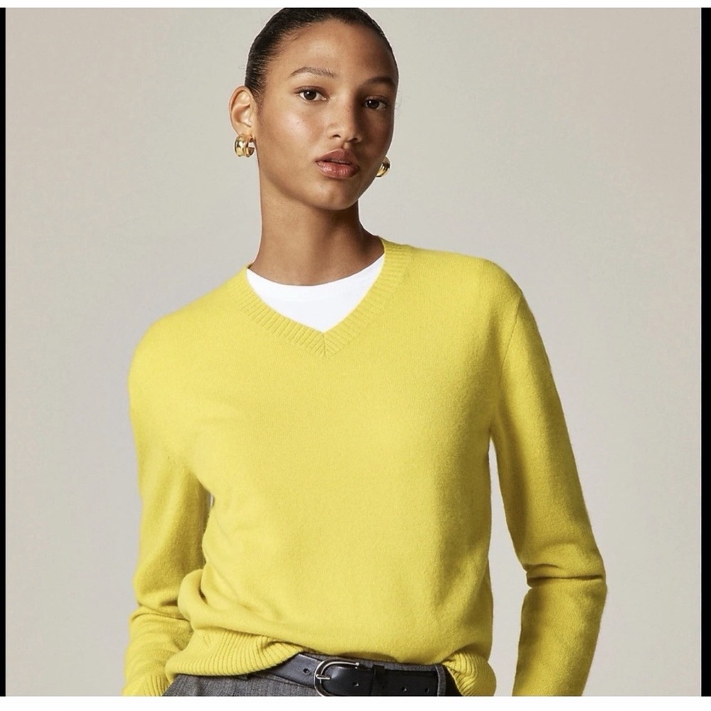 J.Crew Cashmere Chartreuse Yellow V-Neck Sweater NWT Classic Fit CP466 XL